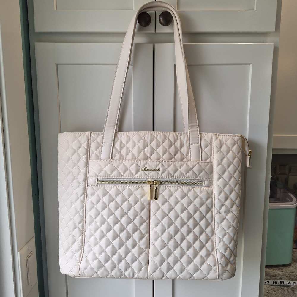 Lovevook Lap Top Bag,Women Quilted Tote Bag Ivory, 15.6"